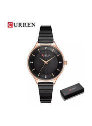 Curren Analog Quartz Wrist Watch for Women with Stainless Steel Band, Water Resistant, 9041, Black-Rose Gold/Black