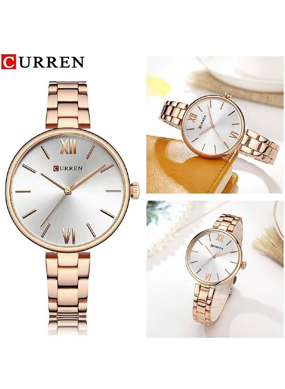 Curren Analog Watch for Women with Stainless Steel Band, Water Resistant, Rose Gold-Silver