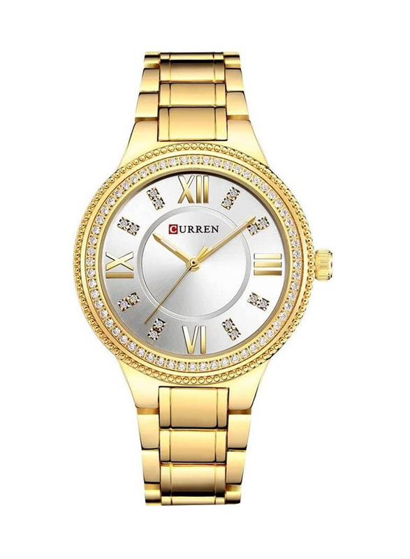 Curren 9004 Luxury Analog Quartz Watch for Women with Stainless Steel Band, Water Resistant, Gold-Silver