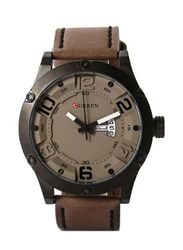 Curren Analog Watch for Men with Leather Band, Water Resistant, 8251, Brown