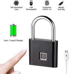 Nilinlei Security Keyless USB Rechargeable Fingerprint Smart Padlock, Black