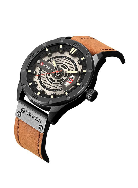 Curren Analog Watch for Men with Leather Band, M-8301-4, Brown-Black