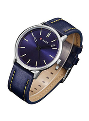 Curren Analog Watch for Men with Leather Band, Water Resistant, 8233, Blue-Blue