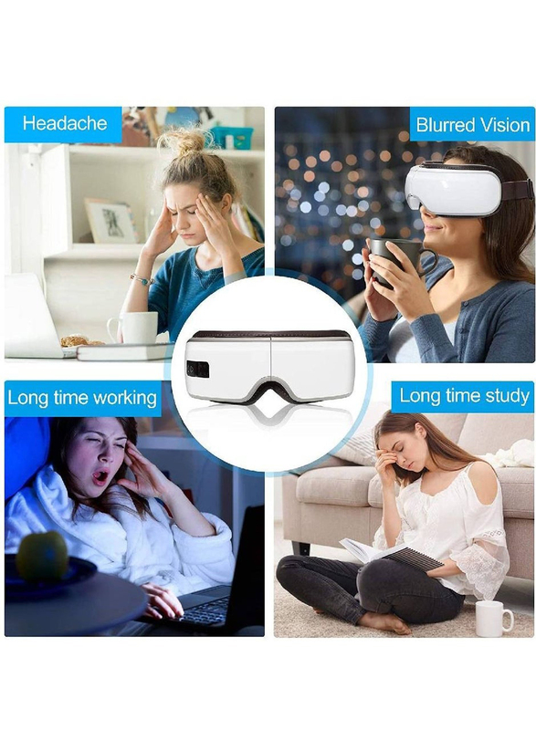 XiuWoo Heat Vibration Air Pressure Bluetooth Music Rechargeable Eye Massager for Dry Eyes/Dark Circles/Eye Bags, White