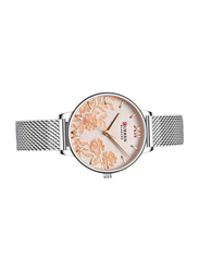 Curren Analog Watch for Women with Metal Band, Water Resistant, 9065, Silver-Orange