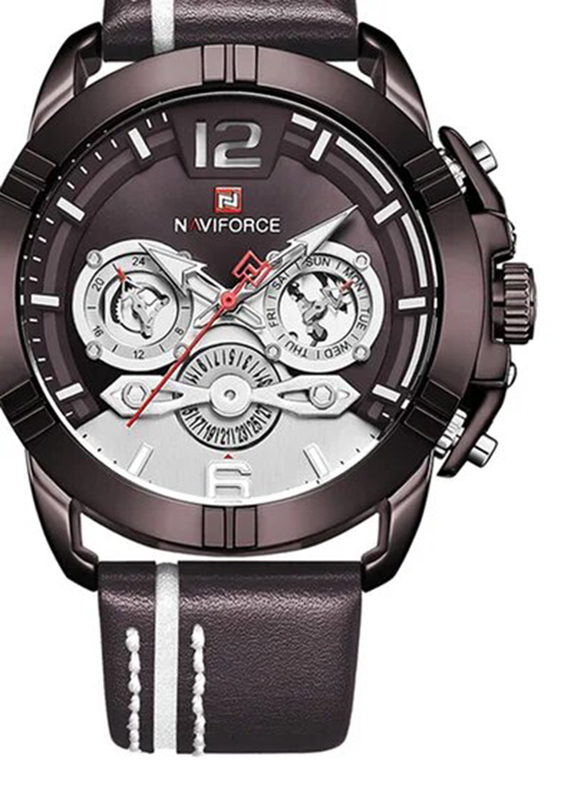 Naviforce Analog Watch for Men with Leather Band, Water Resistant and Chronograph, NF9168, Brown/Multicolour