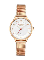 Curren Analog Watch for Girl with Metal Band, C9035L-6, Rose Gold-White