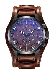 Curren Analog Watch for Men with Leather Band, Water Resistant, 8225, Brown-Blue