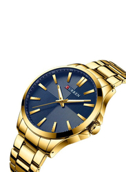 Curren Analog Watch for Men with Alloy Band, J3953G-BL-KM, Gold-Blue