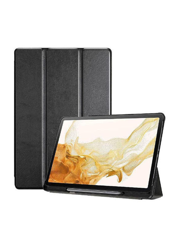 Samsung Galaxy Tab S8 Plus Protective Smart Slim Stand Hard Flip Tablet Case Cover with Screen Protector & Pen Slot, Black