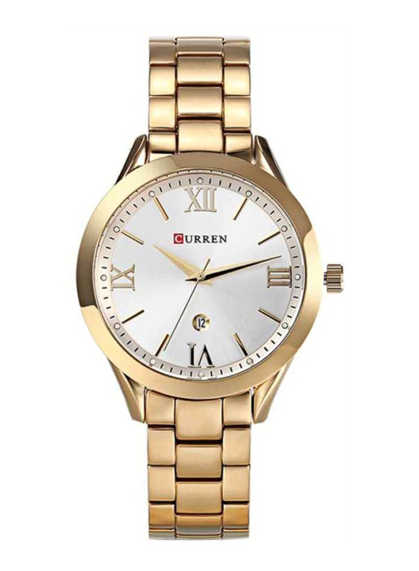 Curren Analog Watch for Women with Stainless Steel Band, Water Resistant, 2358893, Gold-White