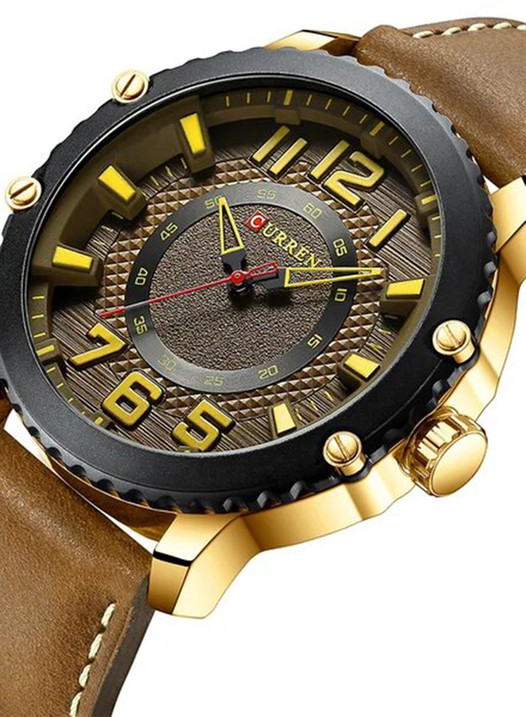 Curren Analog Watch for Men with Leather Band, Water Resistant, 8341, Brown/Dark Brown