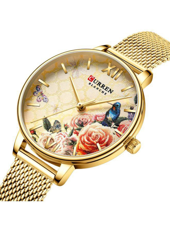 Curren Analog Watch for Women with Alloy Band, Water Resistant, J4274G-KM, Gold-Gold/Orange/Blue