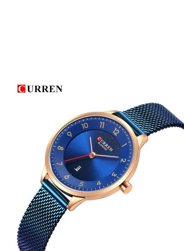 Curren Analog Watch for Women with Stainless Steel Band, Water Resistant, 9035B, Blue