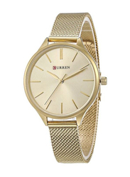 Curren Analog Watch for Women with Stainless Steel Band, Water Resistant, 9024A, Gold-White