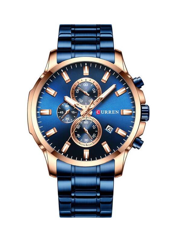 Curren Analog Wrist Watch for Men with Stainless Steel Band, J4338BL-KM, Blue-Blue