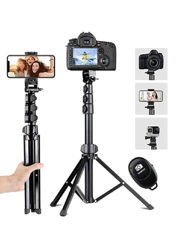 

Generic Heavy Duty Aluminium Extendable Selfie Stick Tripod Stand with Bluetooth Remote, Black