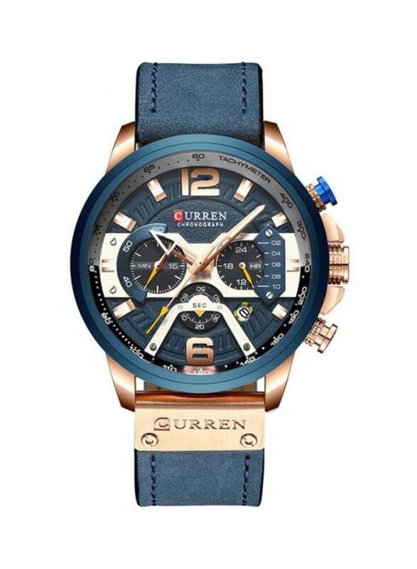 Curren Analog Wrist Watch for Men with Leather Band, Water Resistant and Chronograph, 8329, Blue-Blue