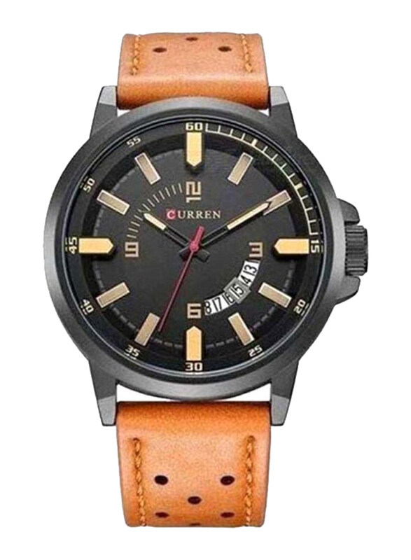 

Curren Analog Watch for Men with Leather Band, Water Resistant, 8228, Brown-Black