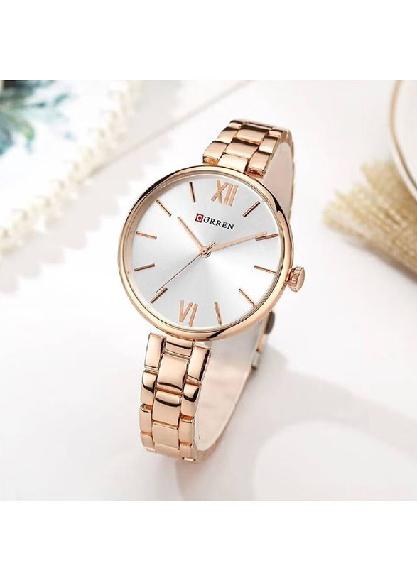 Curren Analog Quartz Watch for Women with Stainless Steel Band, Water Resistant, 9017, Rose Gold