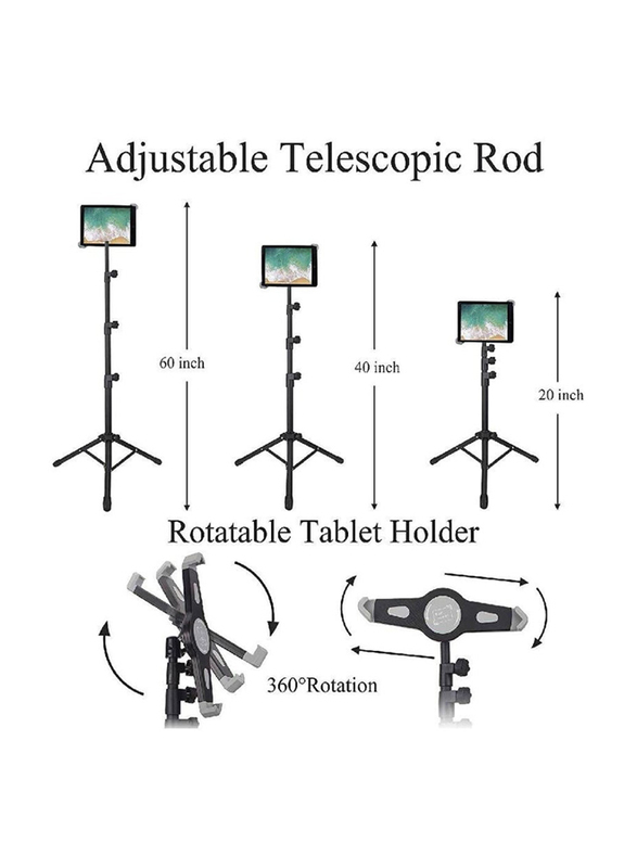 Gooseneck Flexible 360 degree Tripod Stand for Smart Phones & Apple iPad Tablets, Black