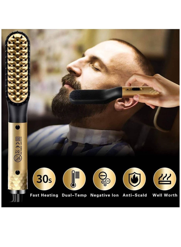 Arabest Multifunctional 30S Fast Heating and Anti-Scald Beard Hair Straightening Comb, Gold