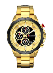 Curren Analog Watch for Men with Stainless Steel Band, Water Resistant, 8323, Gold-Black/Gold