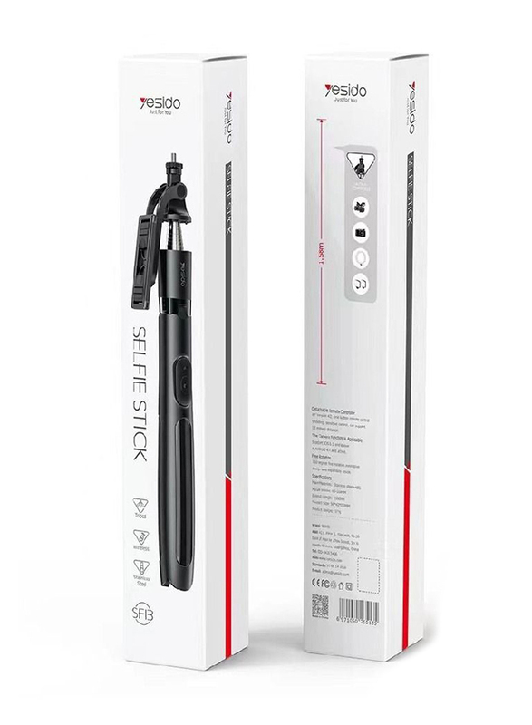 Yesido SF13 Wireless Bluetooth Selfie Stick Tripod for Android & iOS, Black