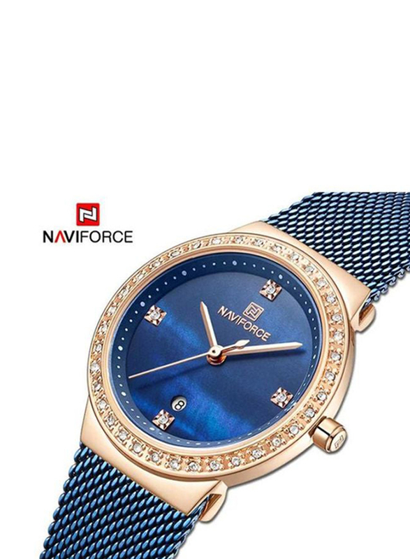 Naviforce Analog Watch for Women with Stainless Steel, Water Submerge Resistant, NF5005 RG/BE, Blue