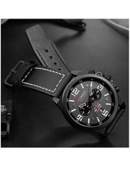 Curren Analog Watch for Men with Leather Band, Water Resistant and Chronograph, 8351, Black/Grey