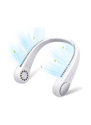 Rabos Portable Bladeless 360° Cooling USB Rechargeable Headphone Design Neck Fan Hands Free with 3 Wind Speed for Outdoor Indoor, White