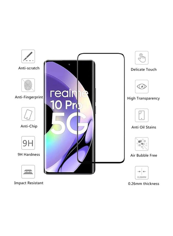 HYX Realme 10 Pro 5G 9H Hardness Full Glue HD Clarity Bubble Free Tempered Glass Screen Protector, Clear