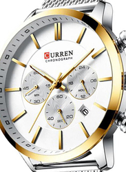 Curren Casual Analog Watch for Men with Stainless Steel Band & Chronograph, Water Resistance, 8340, Silver-White