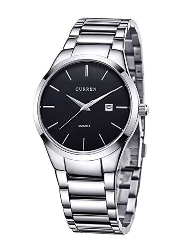 Curren Analog Watch for Men with Stainless Steel Band, Water Resistant, 8106, Silver-Black
