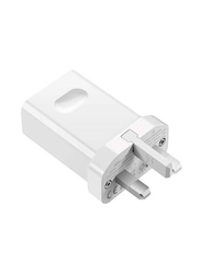 3-Pin UK Plug Fast Charging Adapter with Type-C Data Cable, White