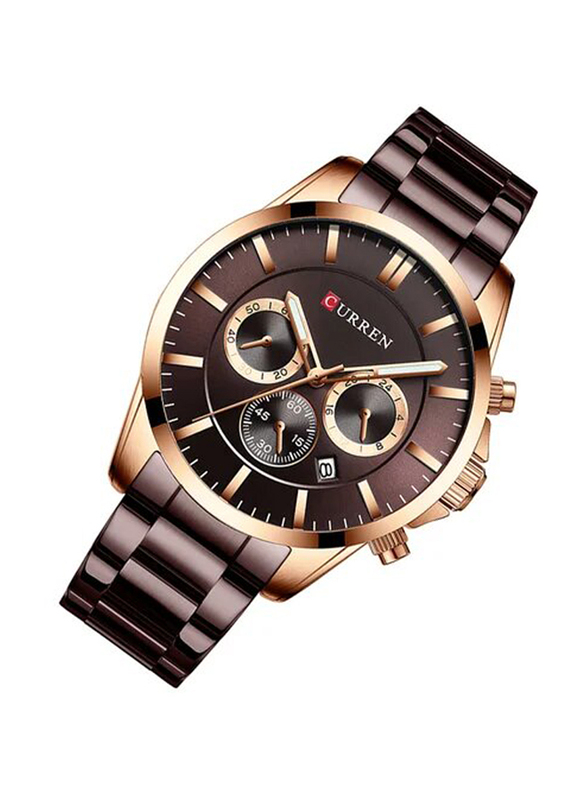 Curren Analog Watch for Men with Stainless Steel Band, Water Resistant and Chronograph, 8358, Brown/Brown