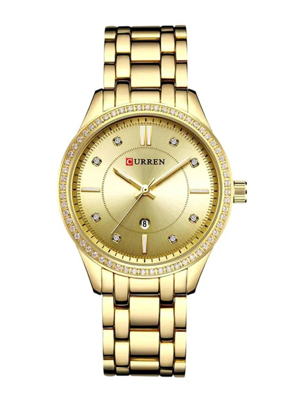 Curren Analog Wrist Watch for Girls with Stainless Steel Band, Water Resistant, C9010L-2, Gold