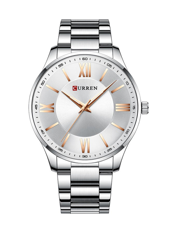 Curren Analog Watch for Men with Stainless Steel Band, Water Resistant, 8383, Silver-Silver