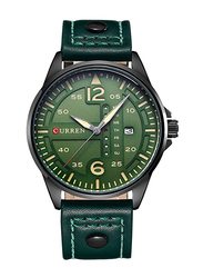 Curren Analog Watch for Men with Leather Band, Water Resistant, WT-CU-8224-GR, Green