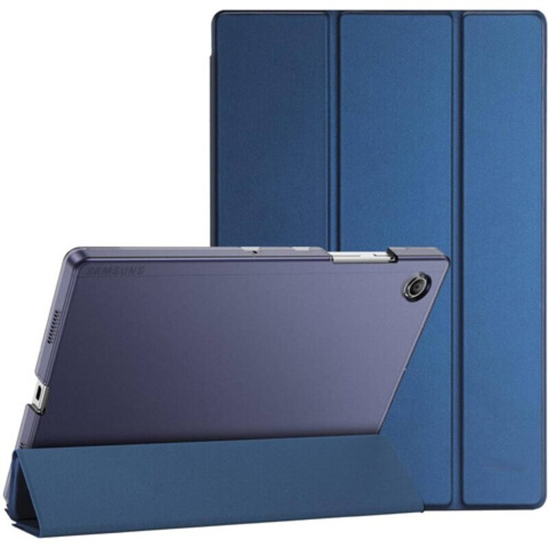 

Hyx Samsung Galaxy Tab A8 10.5 Inch Translucent Back Tri-Fold Stand Protective Tablet Flip Case Cover with S Pen Holder, Blue