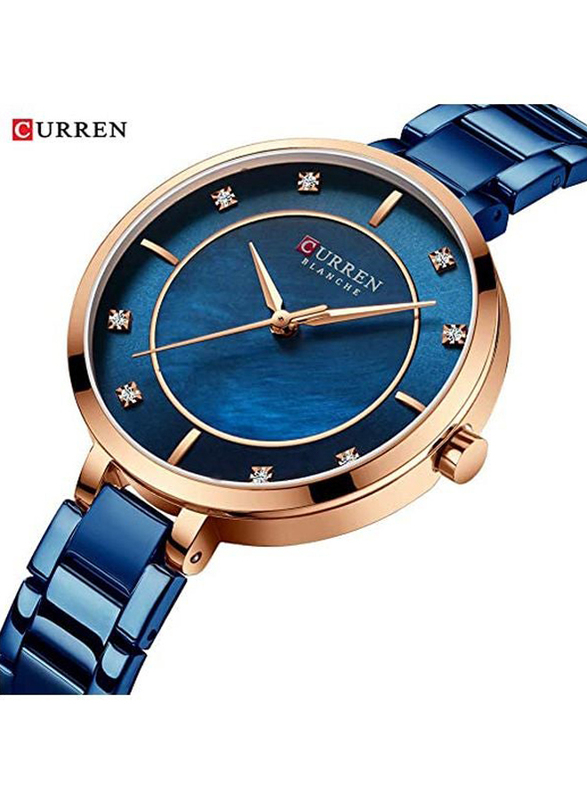 Curren Analog Watch for Women with Stainless Steel Band, Water Resistant, 9051, Blue