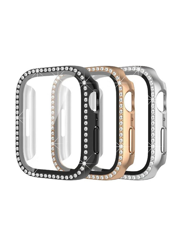 

Generic Protective PC Bling Diamond Crystal Frame Case Cover For Apple iWatch Series 7 41mm, Black/Rose Gold/Silver, 3 Pieces