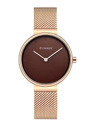 Curren Analog Watch for Women with Stainless Steel Band, Water Resistant, 9016, Rose Gold-Red