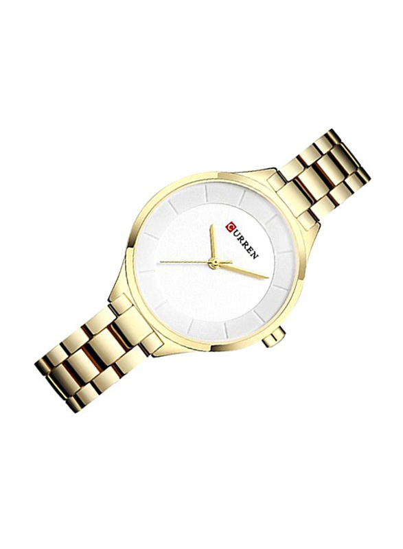 Curren Analog Watch for Women with Stainless Steel Band, Water Resistant, WT-CU-9015-GO2#D2, Gold-White