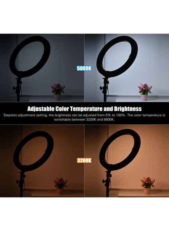 Andoer LED Bi-Colour Digital Ring Video Light, Black/White