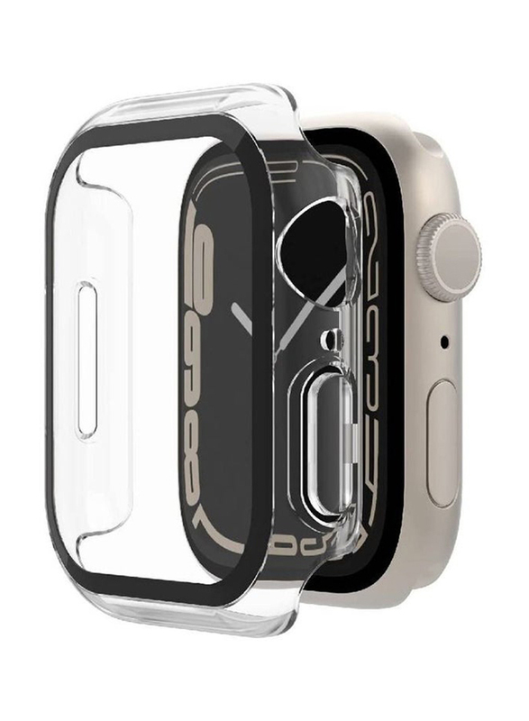 Soft Silicone Bumper Case with Built-In Tempered Glass Screen Protector for Apple Watch 42/44mm, Clear