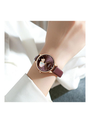 Curren Analog Wrist Watch for Women with Leather Band, Water Resistant, 9077, Burgundy-Burgundy