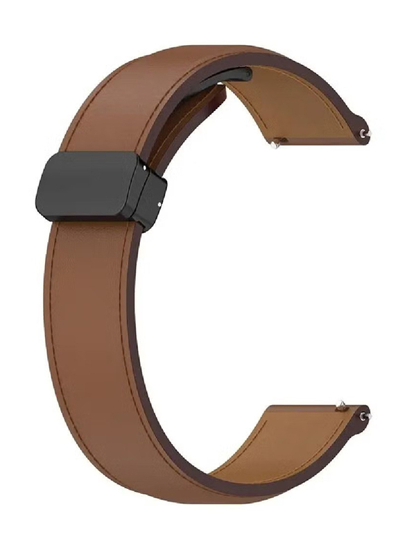 Perfii Genuine Cow Leather Folding Buckle Watch Strap for Huami Amazfit GTR 4 / GTR 4 Pro / GTR 3 / GTR 3 Pro / GTR2 / GTR2E, Brown