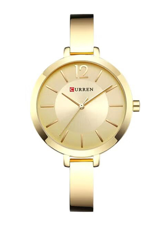Curren Analog Quartz Watch for Women with Alloy Band, Water Resistant, 9012, Gold