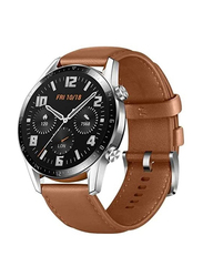 Telzeal 46mm Full Touch Round Fitness Tracker Heart Rate Monitor Bluetooth Call Smartwatch, Brown